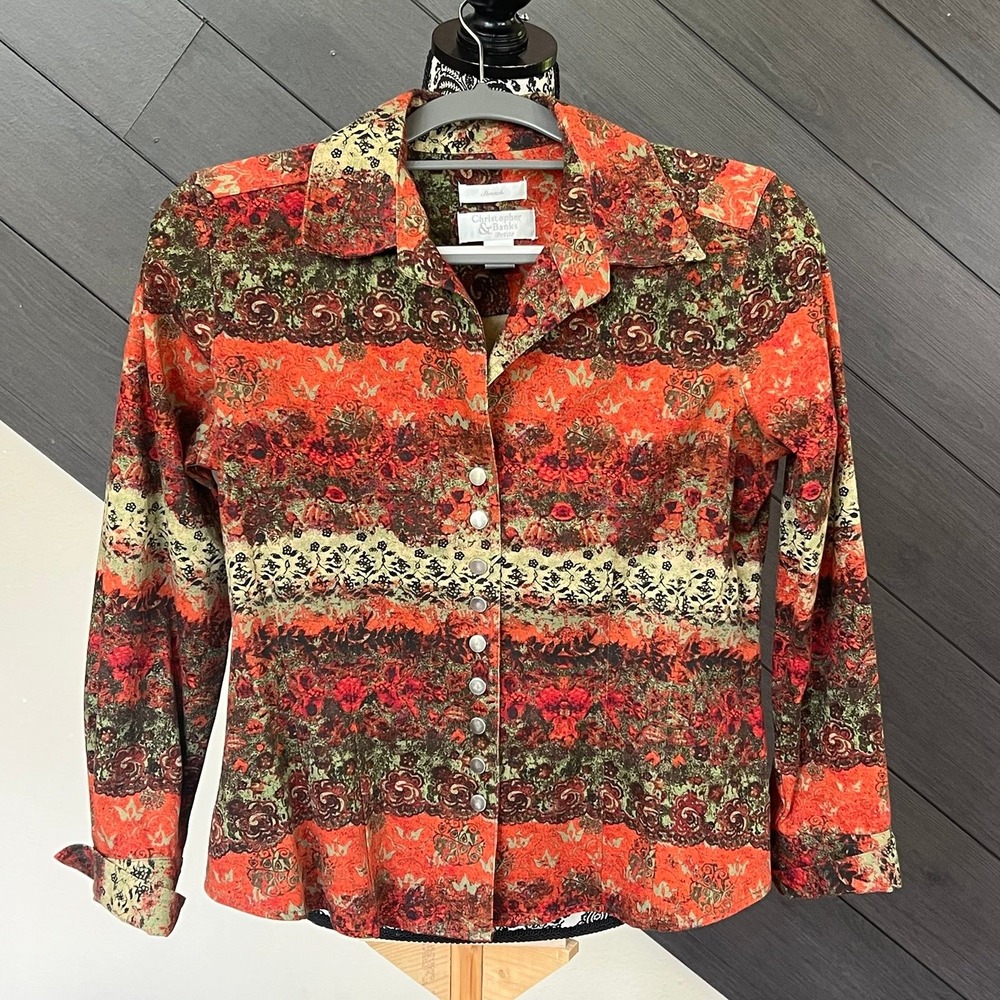 Christopher & Banks Fall Colored Floral Jacket Snap Buttons
